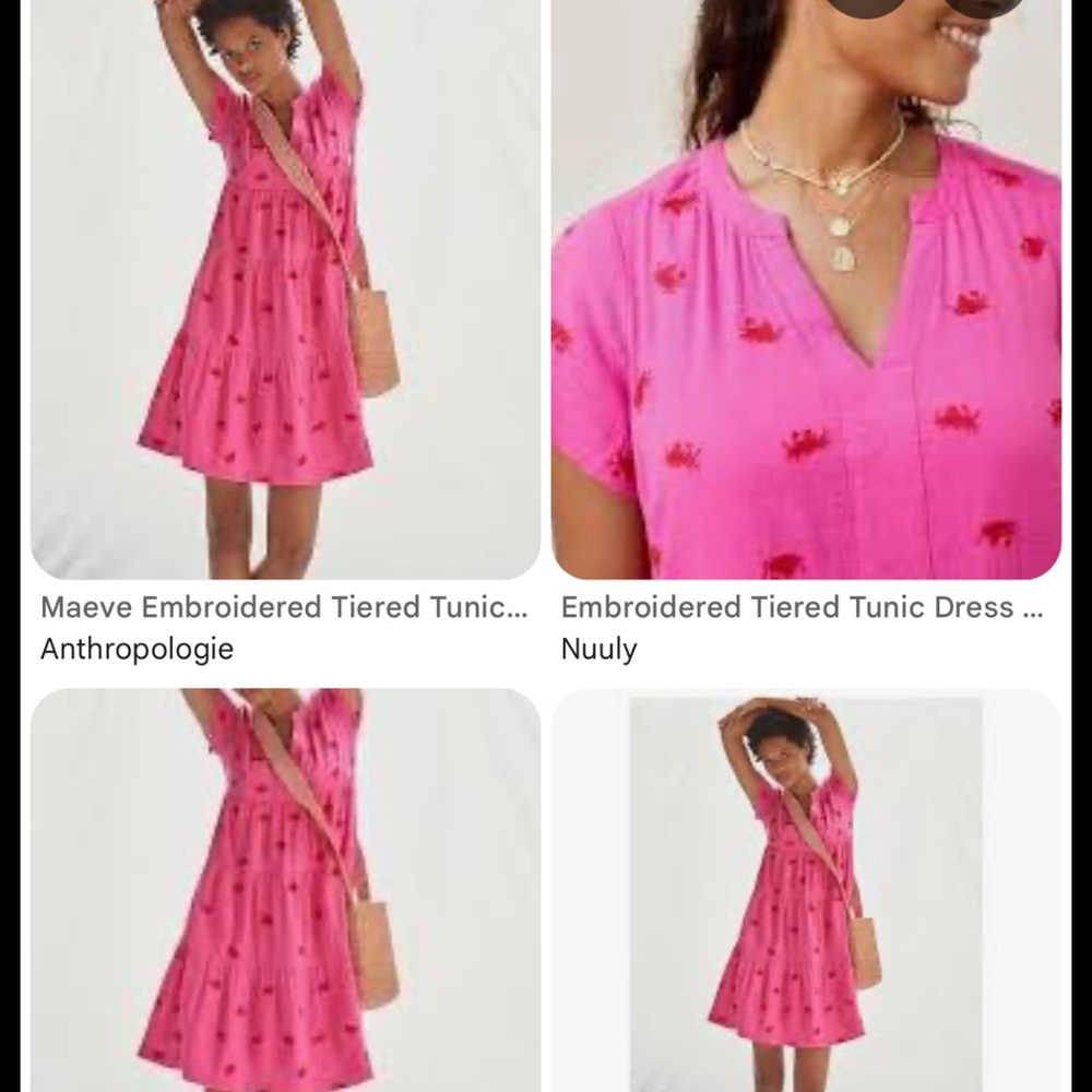 Anthropologie Bright Pink Tiered Dress with Red Embroidery - Picture 7 of 8